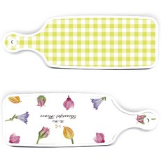 Roem Design 上菜砧板 2件組 浪漫花卉圖案板套組, 格紋粉彩淺綠, 1套