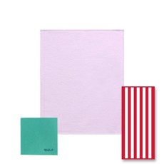 Songwol 松月 素色雙層純棉浴巾+條紋浴巾 紅色+德國抹布 隨機出貨, 淺粉色, 1套