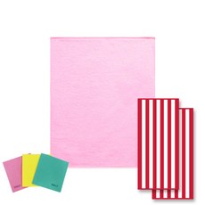 Songwol 松月 素色雙層純棉浴巾+條紋浴巾 紅色 2入+德國抹布 3入 隨機出貨, 深粉色, 1套