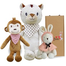 CONY BABY 安撫娃娃 小兔子 30cm+小猴子 40cm+白虎 70cm+禮盒, 1組