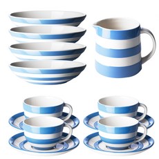 CORNISHWARE 藍色義大利麵餐具套組 4 C 13p, 1套, 意大利麵碗 4p + 卡布奇諾玻璃 4p + 碟子 4p + 水罐 840ml
