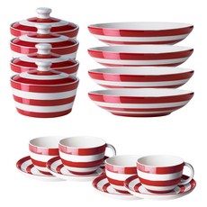 CORNISHWARE 紅色義大利麵餐具套組 4 H 16p, 4p 卡布奇諾杯 + 4p 碟 + 4p 意大利麵碗 + 4p 黃油盤, 1套