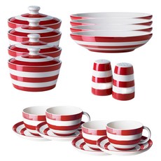 CORNISHWARE 紅色義大利麵餐具套裝 4 I 18p, 1套, 4p 卡布奇諾杯 + 4p 碟 + 4p 意大利麵碗 + 4p 黃油盤 + 鹽瓶 + 胡椒瓶