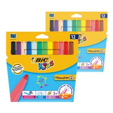 BiC 孩子們生動的簽字筆, 12 種顏色, 2件