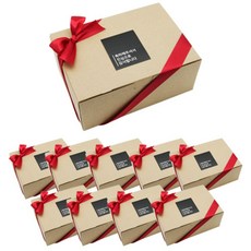 Donna&deco 一鍵式牛皮紙盒 大 10入 + 酒紅色緞帶 20m + 感謝您的祝賀 貼紙 10入, 混合顏色, 1套