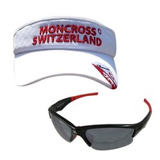 Moncross 釣魚遮陽帽 白色 MC-101 + 新韓光學 太陽眼鏡 黑紅色 棕色 紅色鍍膜 SH7040, 1套