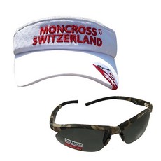 Moncross 釣魚遮陽帽 白色 MC-101 + 新韓光學 太陽眼鏡 黑棕色 SH7025, 1套
