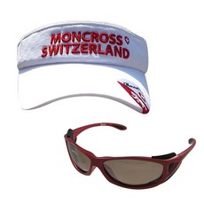 Moncross 釣魚遮陽帽 白色 MC-101 + 新韓光學 太陽眼鏡 紅棕色 SH3031, 1套