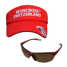Moncross 釣魚遮陽帽 紅色 MC-101 + 新韓光學 太陽眼鏡 黑色 棕色 金色塗層 SH7039, 1套