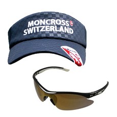 Monkross釣魚遮陽帽 海軍藍 MC-101+SHANGHAN OPTICAL太陽眼鏡 黑色 棕色 金色塗層 SH7040, 1套