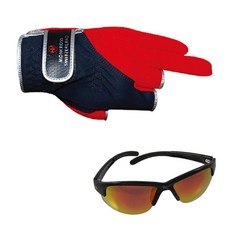 Monk Cross 3段式釣魚手套 XL MGN-301R+SHINHAN OPTICS太陽眼鏡 黑色煙霧紅色塗層 SH3038, 1套