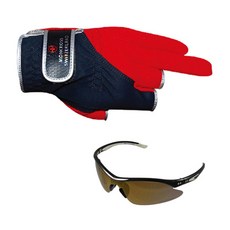 Montcross 3段式釣魚手套 XL MGN-301R+SHINHAN OPTICS太陽眼鏡 黑色棕色金色鍍膜 SH7039, 1套