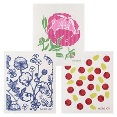 MOREJOY芬蘭抹布3p套組牡丹花+Siri+越橘, 混色