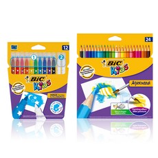 BiC 童彩色和橡皮擦 12 色 + Aqua 水彩彩色鉛筆 24 色, 混色, 1套