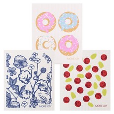 MOREJOY 芬蘭抹布 3p 套組甜甜圈 + Siri + 越橘, 混色