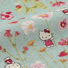 KIYOHARA Hello Kitty花卉棉麻布, 薄荷