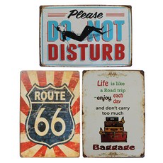 빈티지 틴액자 3p 세트, 여행가방 + 루트66+ 방해하지마