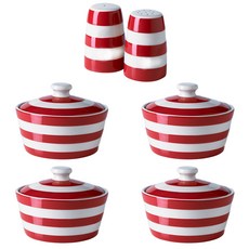 CORNISHWARE 紅湯餐具套組 4 C 3p, 1組, 鹽瓶 + 胡椒瓶 + 奶油盤 4p