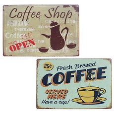 復古馬口鐵畫框 2入組 新鮮咖啡 + 咖啡廳, 多色(混合)