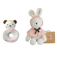 CONY BABY 兔子安撫娃娃 60cm+小熊手搖鈴, 小熊搖鈴(象牙白)+兔子(象牙白)