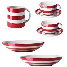 CORNISHWARE 紅色義大利麵餐具套組 2 F 7p, 1套, 2p 卡布奇諾杯 + 2p 碟 + 2p 意大利面球 + 560ml 水壺