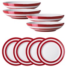 CORNISHWARE 紅色義大利麵餐具套組 4 C 8p, 1套, 意大利麵碗 4p + 黃油盤 4p