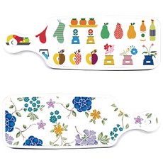 Loem Design 上菜砧板 2件組, 浪漫藍花卉白,水果剪貼畫, 1套