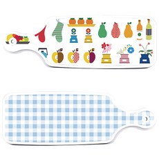 ROEM DESIGN 上菜砧板 2件 水果剪貼畫套組, 水果剪貼畫, 粉彩藍格紋, 1套