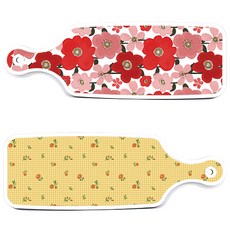 Loem 設計 紅山茶花 上菜砧板 2件組, 紅山茶花, 梔子花色花卉格紋, 1套