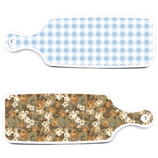 Roem Design 格紋粉藍色上菜砧板 2件組, 大地色花朵,格紋粉藍色, 1套