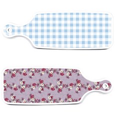 Roem Design 格紋粉藍色上菜砧板 2件組, 蔚藍花朵,格紋粉藍, 1套