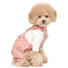 寵物圓點吊帶連身衣, 粉色