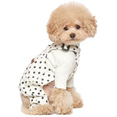 寵物圓點吊帶連身衣, 白色