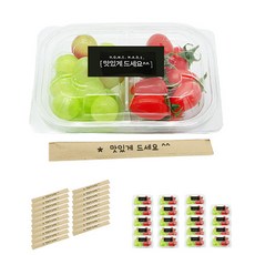도나앤데코 미니 사각 두칸 샐러드 투명용기 20p + 맛있게드세요 블랙스티커 20p + 크라프트 대나무젓가락 맛있게 드세요 20p, 1세트
