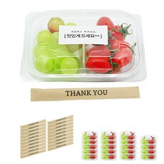 도나앤데코 미니 사각 두칸 샐러드 투명용기 20p + 맛있게드세요 화이트스티커 20p + 크라프트 대나무젓가락 땡큐 20p, 1세트