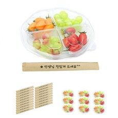 Donna&deco 4格心形水果透明便當盒 10入 + 牛皮紙竹筷 老師請慢用 10入, 1套