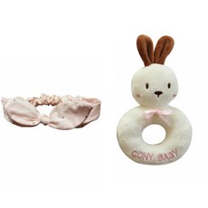 CONY BABY 髮帶 粉紅色+小兔玩偶搖鈴, 1組