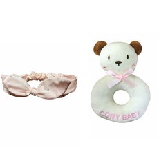 CONY BABY 髮帶 粉紅色+小熊玩偶搖鈴, 1組, 粉色
