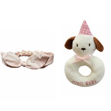 CONY BABY 髮帶 粉紅色+小狗玩偶搖鈴, 1組