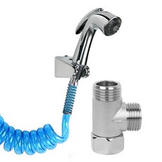 YNET 手柄式清潔蓮蓬頭金屬軟管 T型 2.5M+離子淨水過濾器+手套組 藍色, 1套