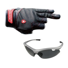 Monk Cross 3段切斷釣魚手套 GN-301B+新韓光學太陽眼鏡 SH7017, 混色，銀煙