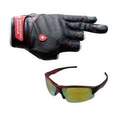 Monkross 3段式釣魚手套 GN-301B+新韓光學太陽眼鏡 SH7042, 混色，紅煙黃塗層