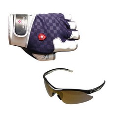 Monkross 5片式釣魚手套 GG-501N+新韓光學太陽眼鏡 SH7039, 混色，黑棕金塗層