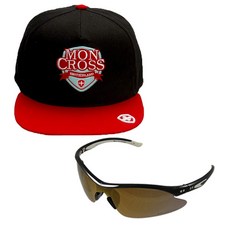 Monkross平沿帽 MMY-501+SHINHANKOPTIC運動太陽眼鏡 SH7039, Snapback（紅色），太陽鏡（黑棕金色塗層）
