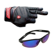 Monk Cross 3段切斷釣魚手套 GN-301B+新韓光學太陽眼鏡 SH7026, 混色，黑煙藍塗層