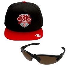 Moncross 後扣棒球帽 MMY-501 + Shinhan Optical 運動太陽眼鏡 SH7023, 後扣棒球帽(紅色), 太陽眼鏡(黑棕色)