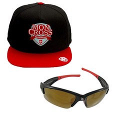 Moncross 後扣帽 MMY-501 + 新韓光學 運動太陽眼鏡 SH7040, 後扣帽(紅色), 太陽眼鏡(黑棕色鍍金膜), 1個