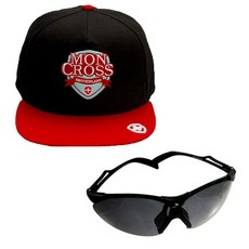 Moncross 後扣帽 MMY-501 + 新韓光學 運動太陽眼鏡 SH7016, 後扣帽(紅色), 太陽眼鏡(黑煙色)