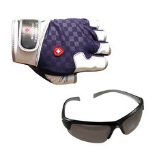 Monkross 5片式釣魚手套 GG-501N+新韓光學太陽眼鏡 SH7047, 混色，黑棕銀塗層