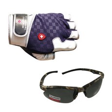 釣魚手套 GG-501N + 太陽眼鏡 SH7024, 手套(混色) + 太陽眼鏡(迷彩煙燻黑), 1組